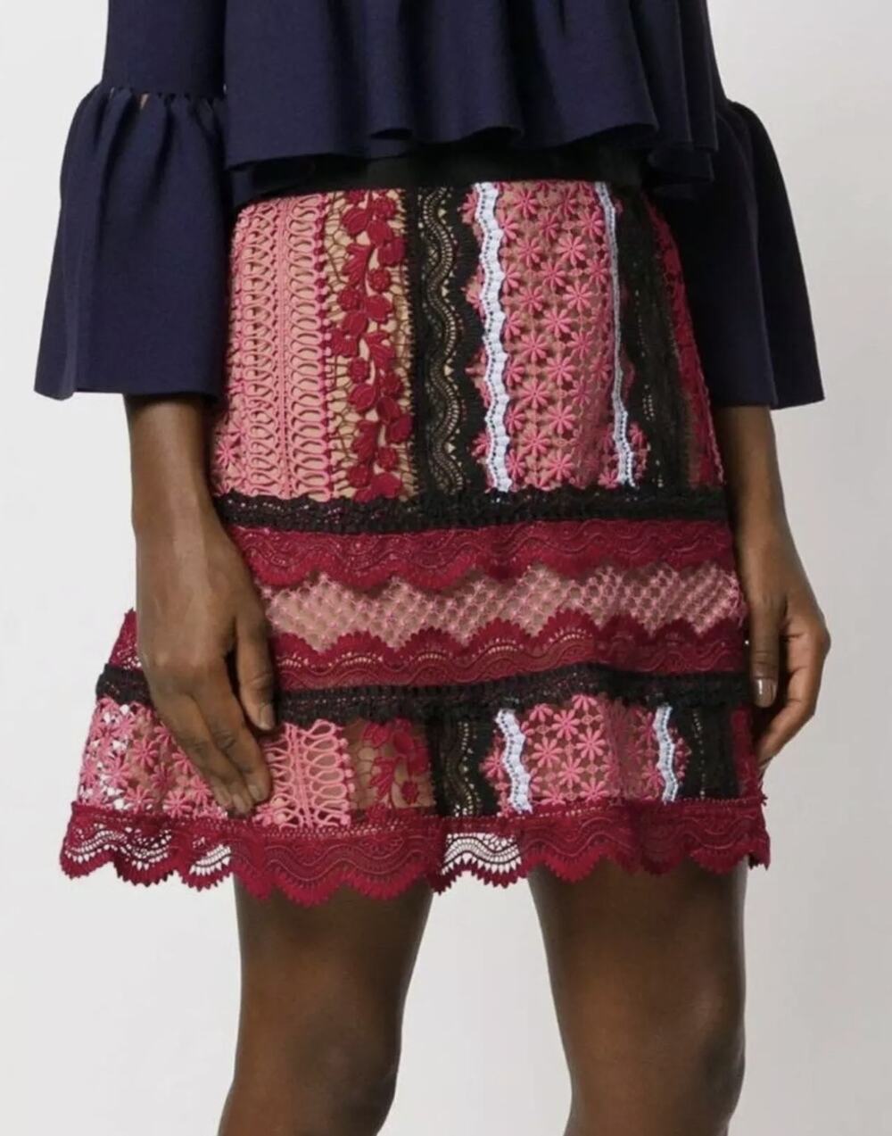 Self-Portrait A-Line Lace Mini Skirt
